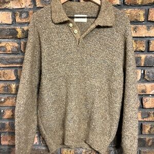 FAR AFIELD Men's Wool Diamond Cable Knit Sweater Taupe Textured Size Medium 2